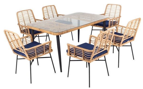 Beson 7 Pc Dining Set - Brown/Navy - Safavieh - Image 0