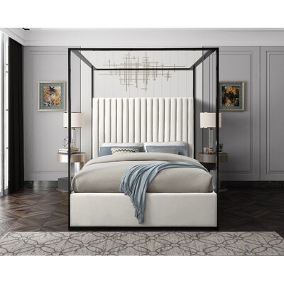 Gianluca Cream Velvet Upholstered Canopy Bed - Image 0