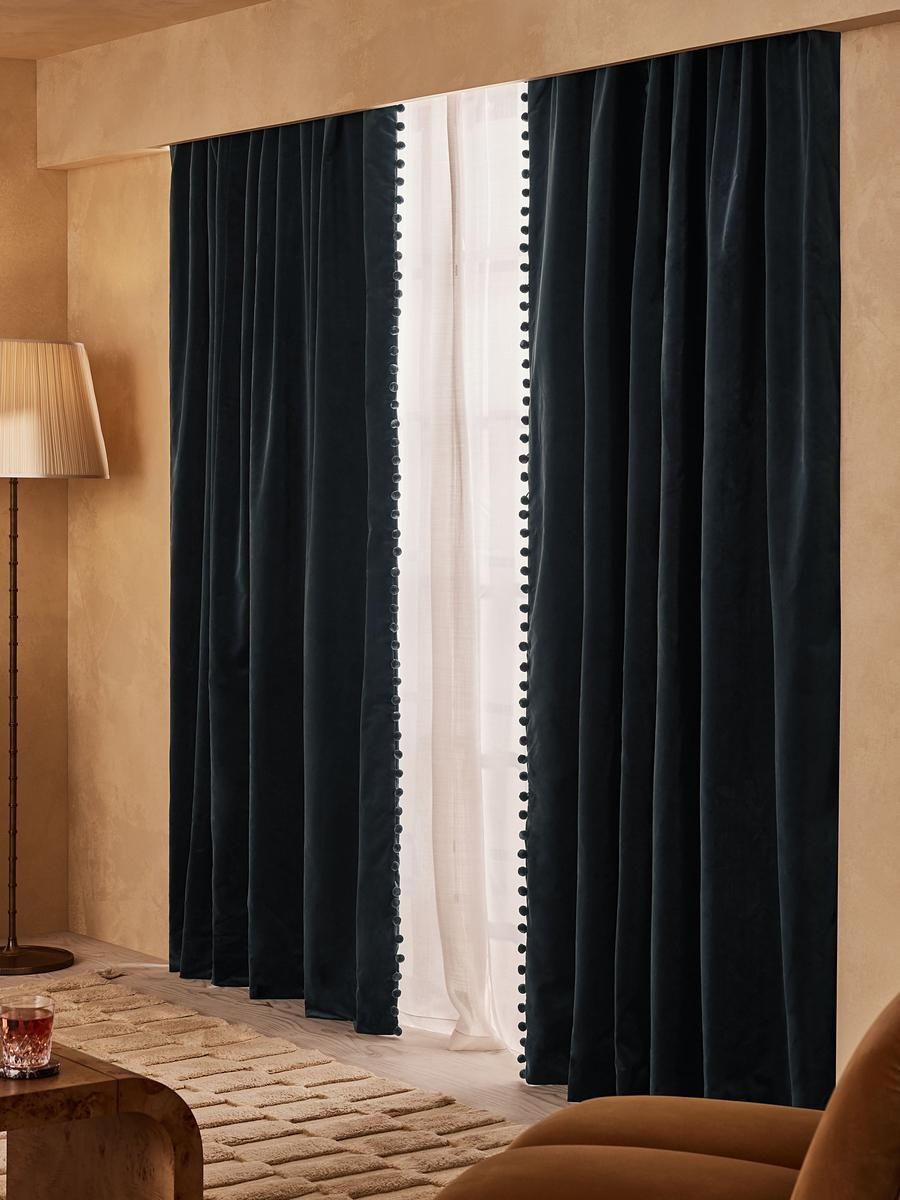 Margeaux Velvet Curtains, Grey Blue, Width 193cm Length 274cm - Image 0