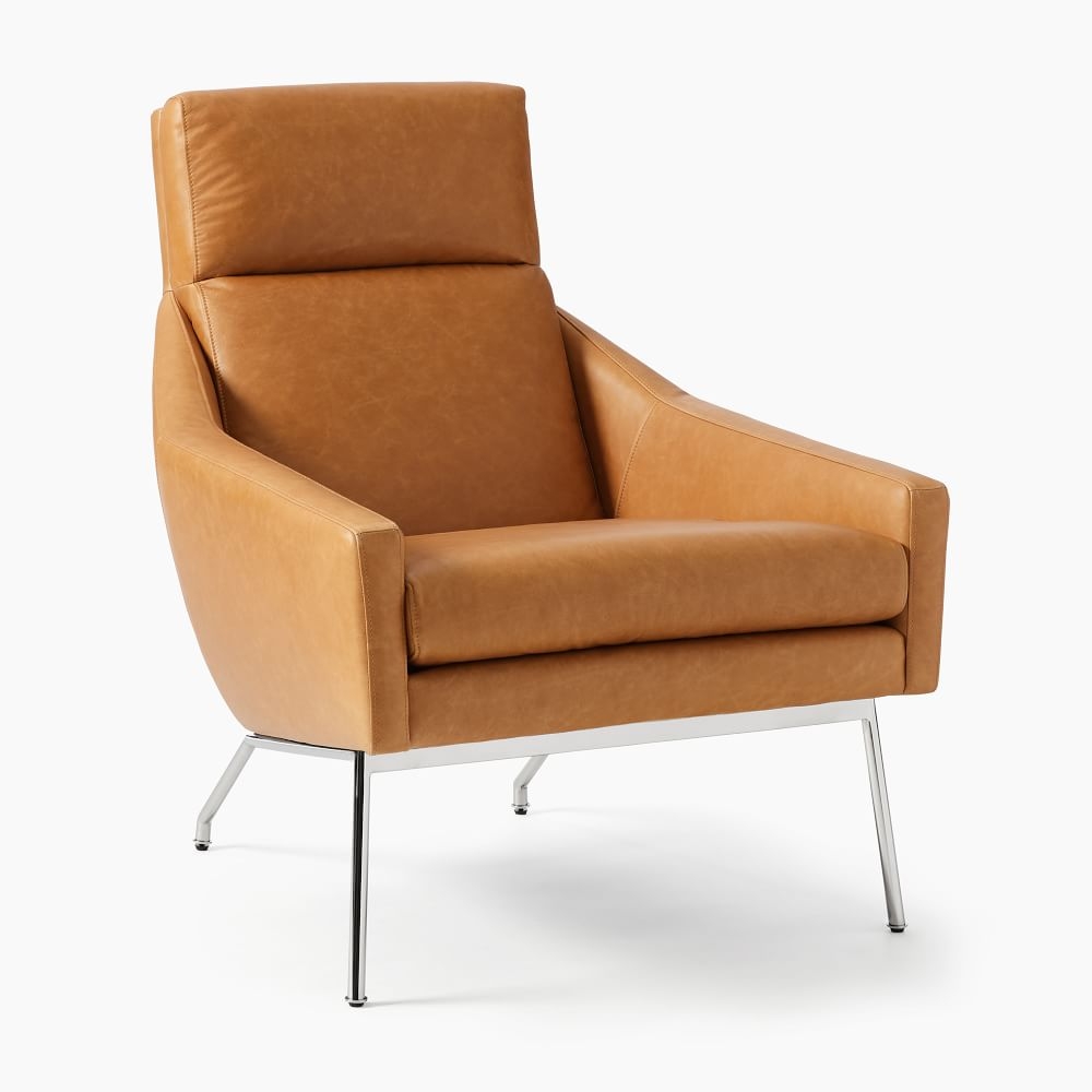 Austin Leather Armchair & Ottoman Set, Ludlow Leather, Sesame - Image 1
