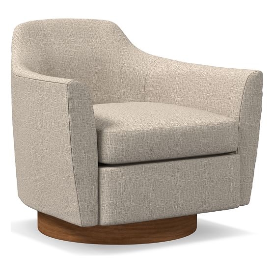 Haven Swivel Chair, Poly, Deco Weave, Stone, Dark Walnut - Image 0