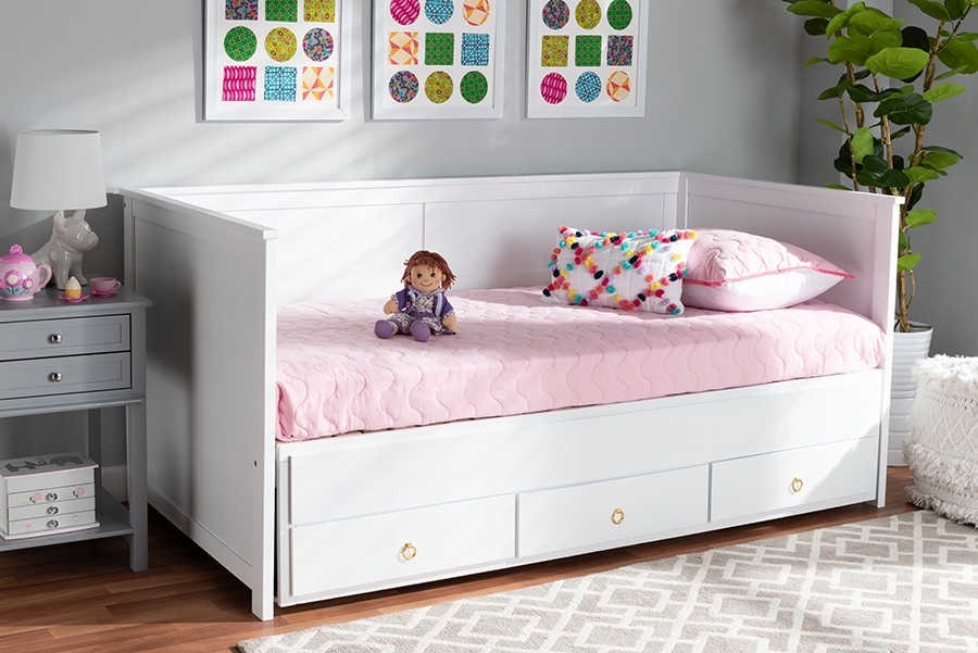 Thomas Classic and Traditional White Finished Wood Expandable Twin Size to King Size Daybed with Storage Drawers - Image 10