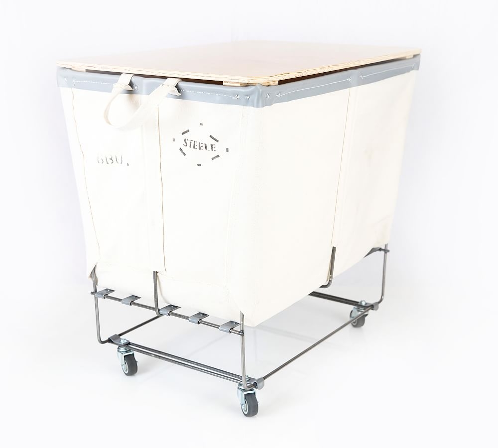 Elevated Canvas Laundry Basket with Wheels and Lid, Large, Natural Canvas/Gray Vinyl Trim - Image 0