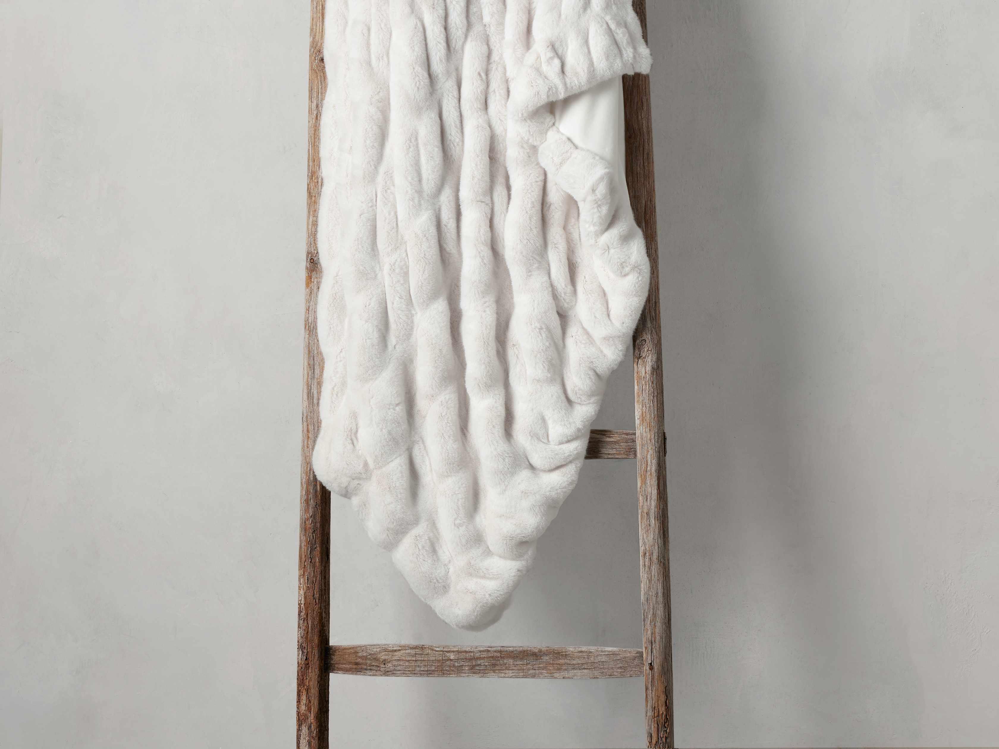 Luxe Pleated Throw Faux Fur in White  Light Ivory - Image 0