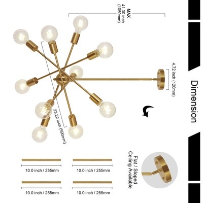 10-Light Sputnik Chandelier Brass Pendant Lighting - Image 1