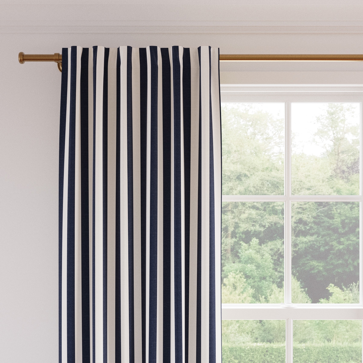 Printed Linen Curtain, Navy Cabana Stripe, 50" x 96", Unlined - Image 1