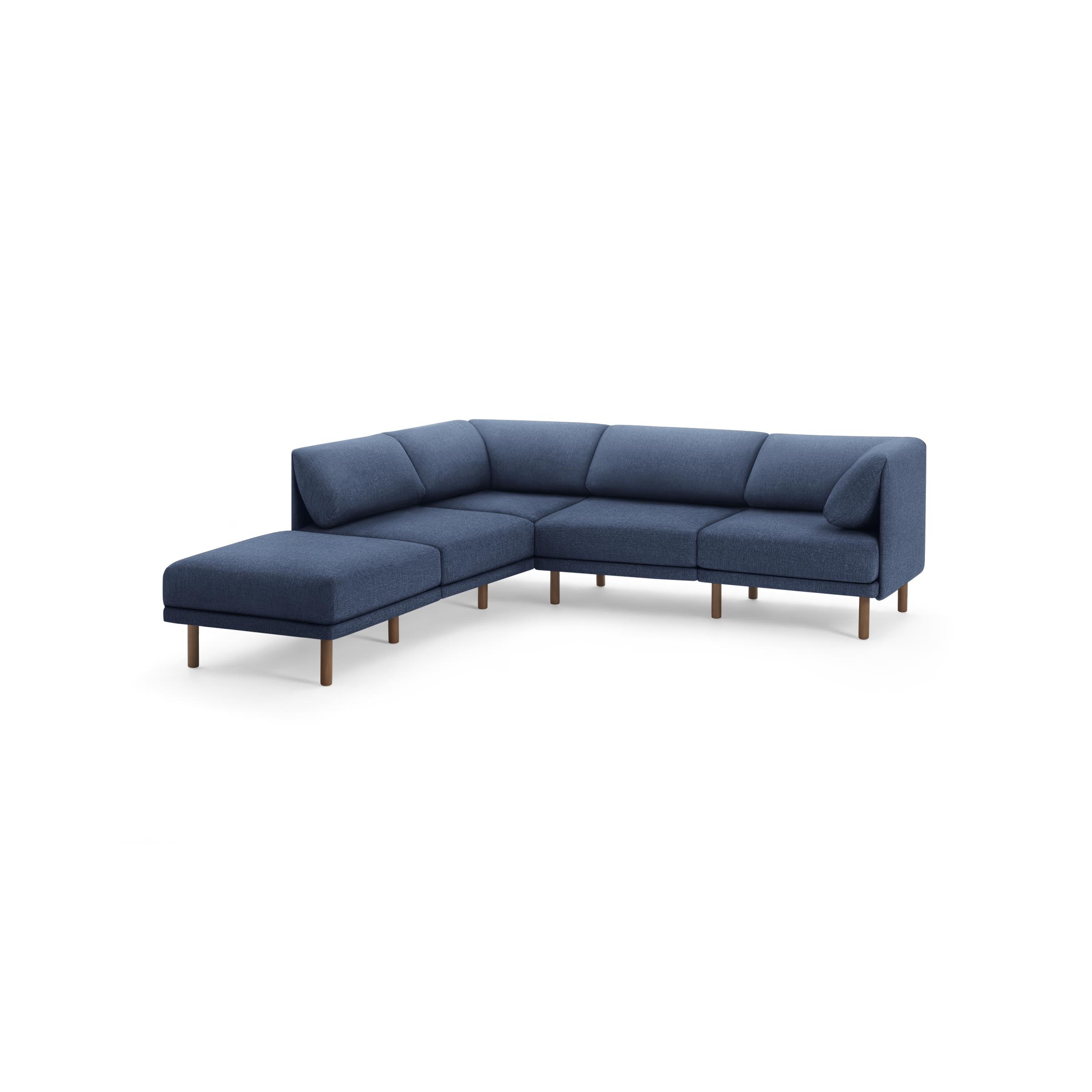 Range 5-Piece One Arm Sectional Lounger in Navy Blue, Leg Finish: WalnutLegs - Image 0