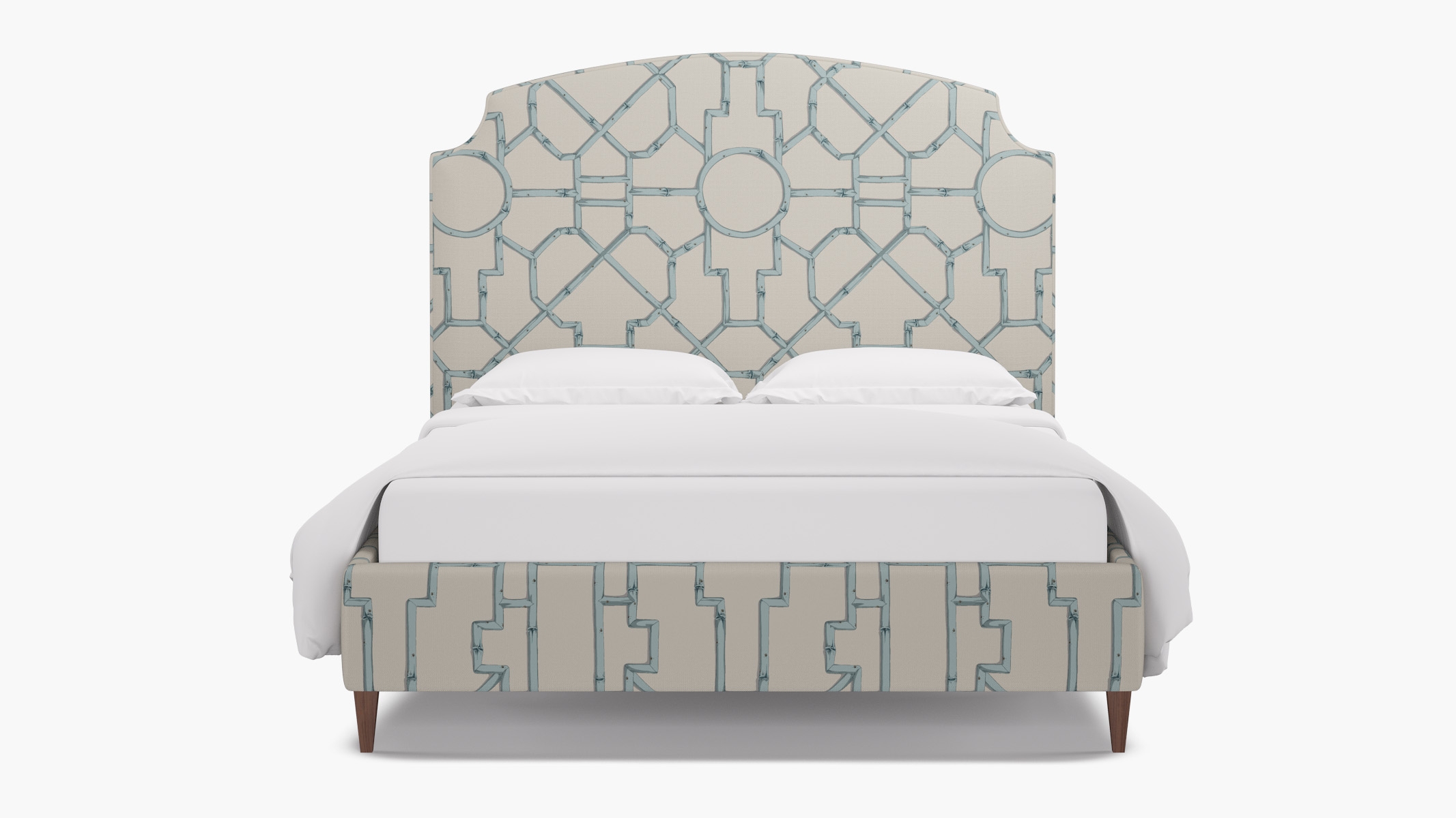 Cove Bed, Blue Baldwin Bamboo, Walnut Square Tapered Leg, Queen - Image 0