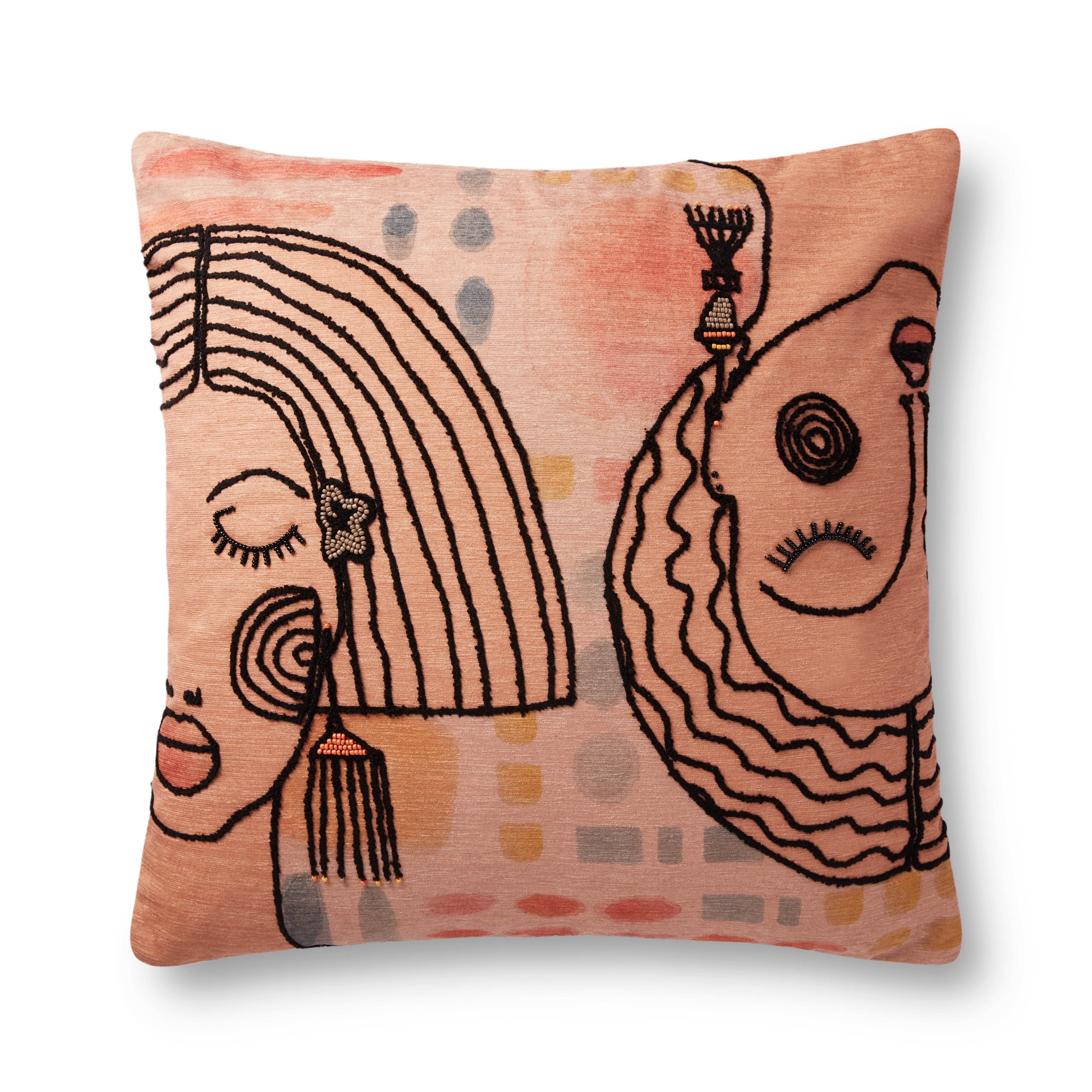 Embroidered Throw Pillow, Orange & Black, 22" x 22" - Image 0