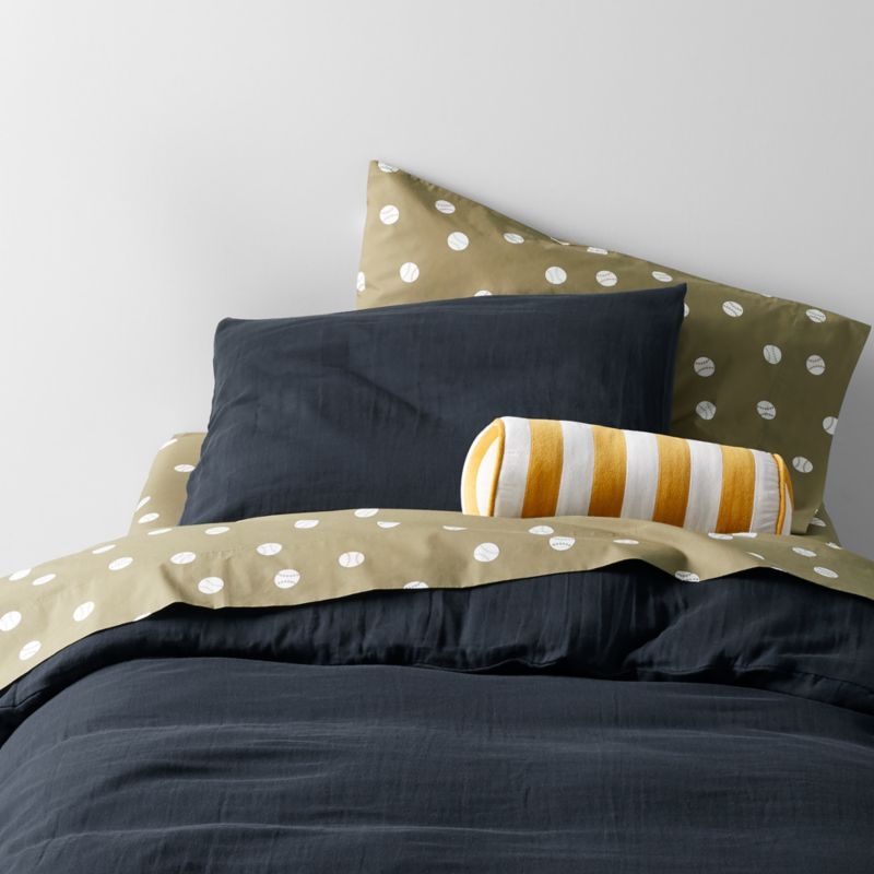 Savannah Yellow and Arctic Ivory Harriet Stripe Velvet Kids Bolster Pillow - Image 1