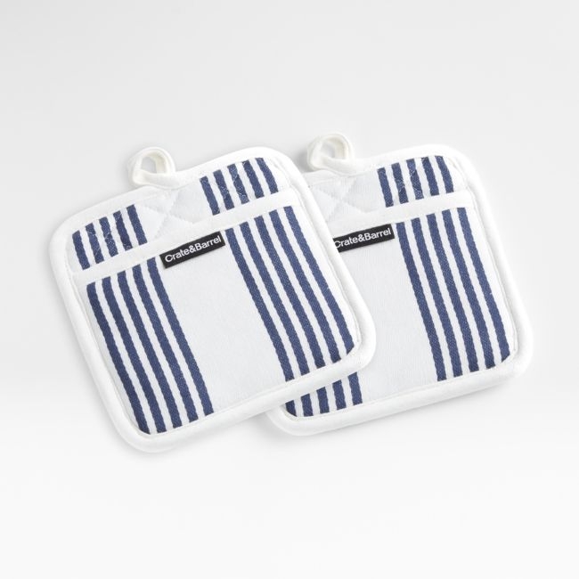 Cuisine Stripe Indigo Organic Cotton Pot Holders, Set of 2 - Image 0