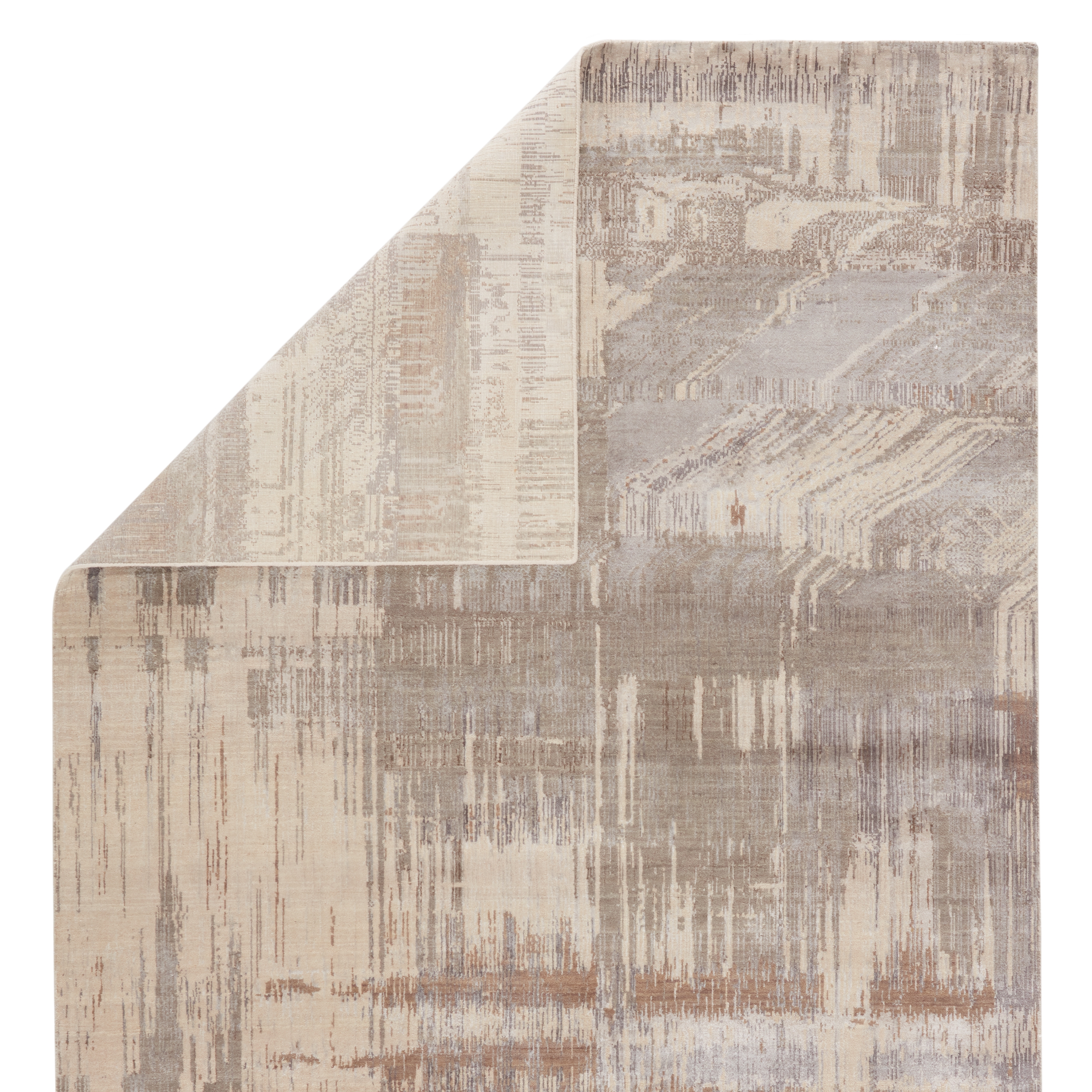 Kavi by Storia Hand-Knotted Abstract Light Gray/ Tan Area Rug (5'6"X8') - Image 2