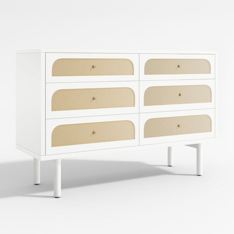 Maren White and Cane Wood 6-Drawer Dresser - Image 1