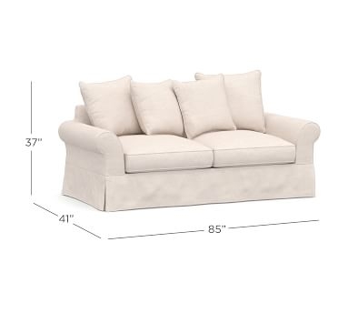 PB Comfort Roll Arm Slipcovered Sleeper Sofa 2x2, Box Edge Memory Foam Cushions, Chenille Basketweave Charcoal - Image 5