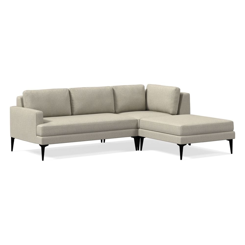 Andes 90" Right Multi Seat 3-Piece Ottoman Sectional, Petite Depth, Performance Coastal Linen, Dove, Dark Pewter - Image 0