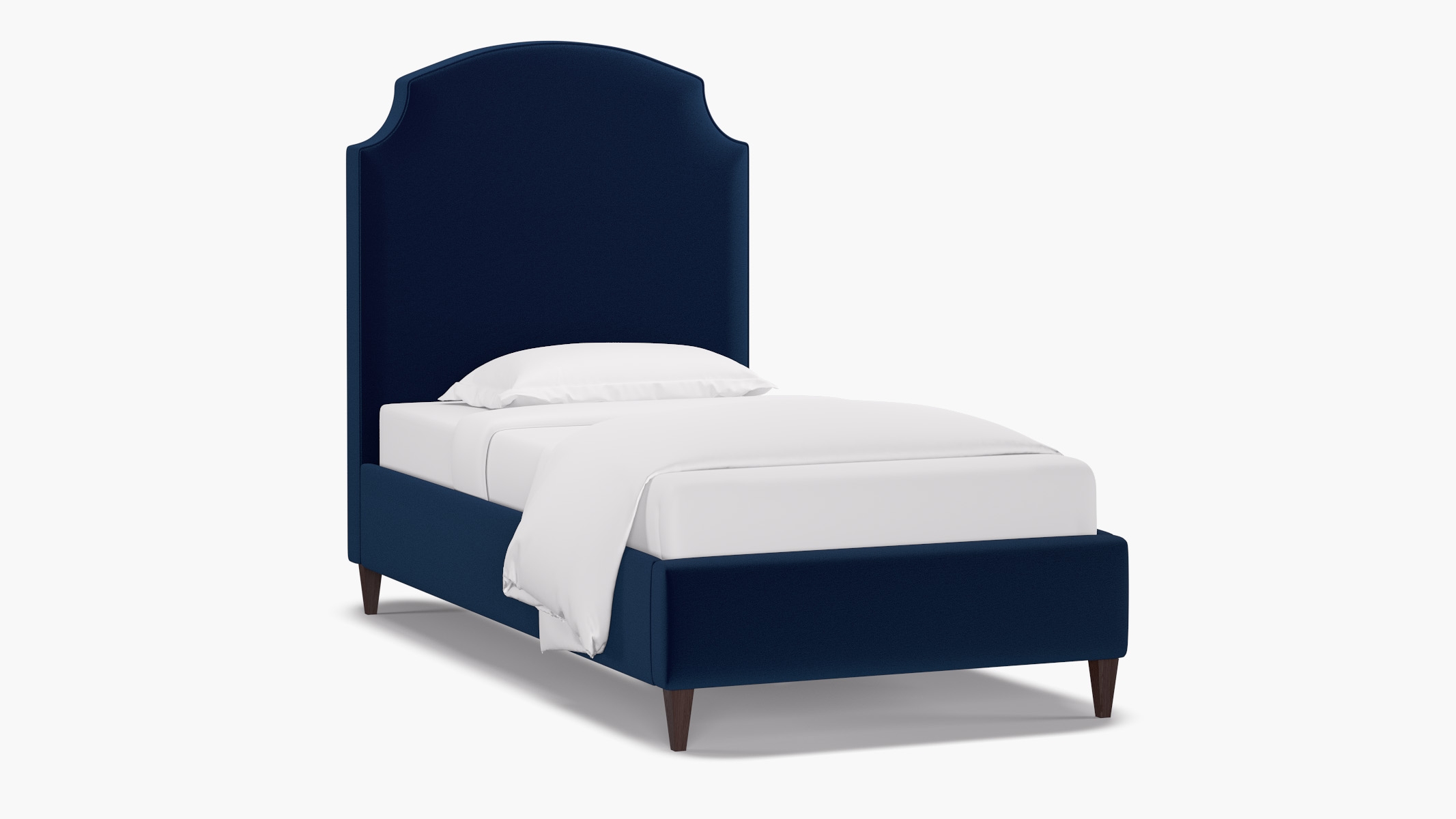 Cove Bed, Navy Performance Velvet, Espresso Square Tapered Leg, Twin - Image 1