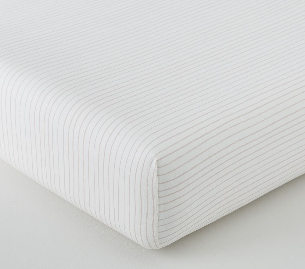 Organic Jersey Stripe Crib Fitted Sheet, Blush - Image 0