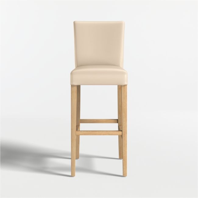Lowe Tan Leather Bar Stool with Natural Wood Legs - Image 0