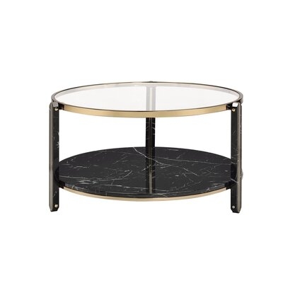 Dhaval Coffee Table, Clear Glass, Faux Black Marble & Champagne Finish - Image 0