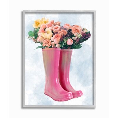 Spring Roses in Pink Rainboots Floral Arrangement by Daphne Polselli - Graphic Art Print - Image 0