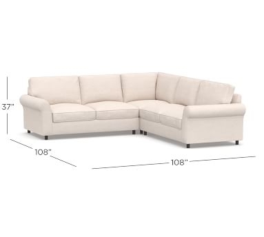 PB Comfort Roll Arm Upholstered 3-Piece L-Shaped Corner Sectional, Box Edge Down Blend Wrapped Cushions, Chenille Basketweave Pebble - Image 2