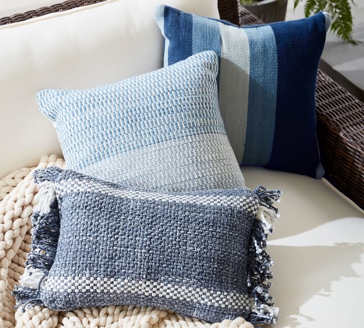 Baker Textured Indoor/Outdoor Pillow, 20" x 20", Blue Multi - Image 3