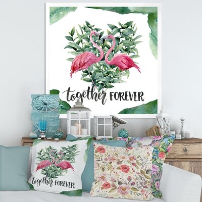 Flamingo Floral Heart With Eucalyptus Leaves - Traditional Canvas Wall Art Print-37022 - Image 0