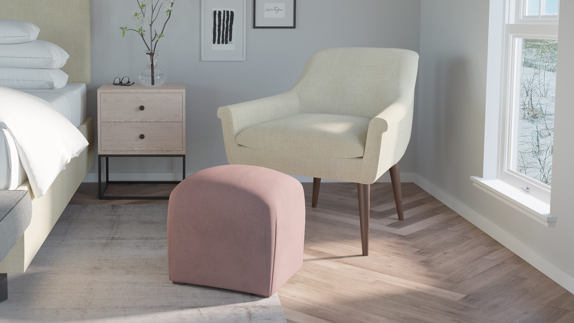 Deco Ottoman, Blush Classic Velvet - Image 2