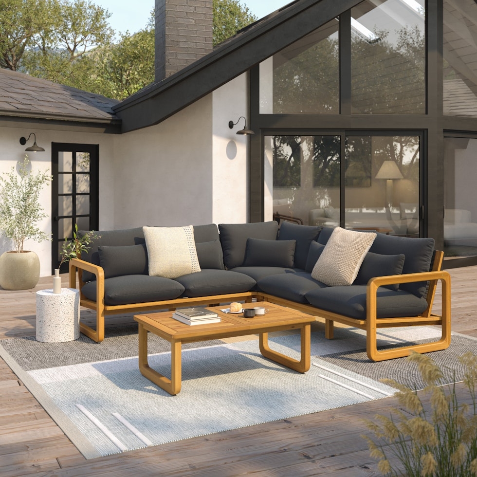 Laholm 94" Outdoor Corner Sectional Set - Dravite Black - Image 0