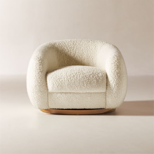 Laszlo Warm White Boucle Swivel Chair - Image 0