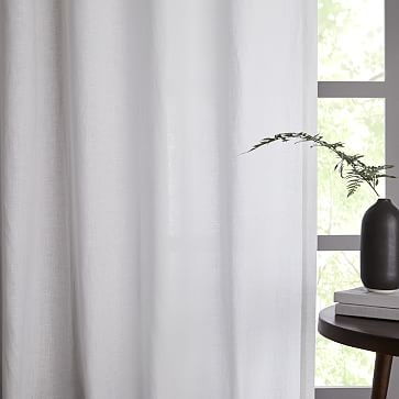 Belgian Flax Linen Curtain, Set of 2, White, 48"x108" - Image 1