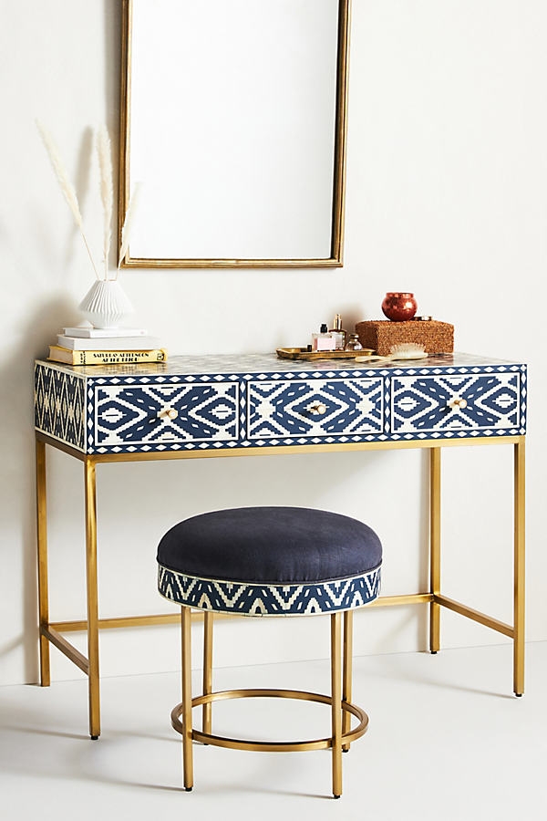 Ikat Inlay Vanity Table By Anthropologie in Blue - Image 0