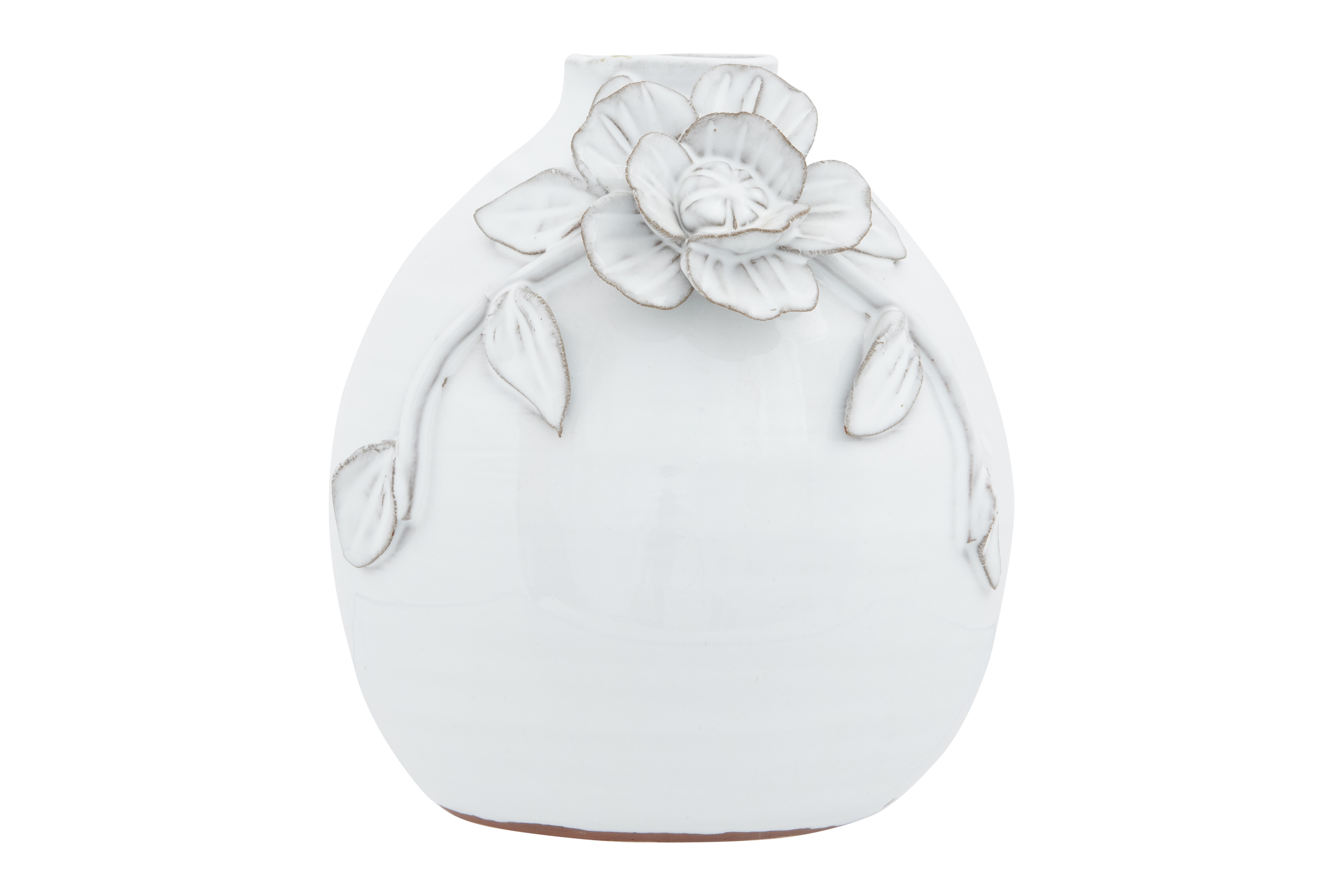 White Terracotta Vase with Decorative Handmade Flower - Image 0