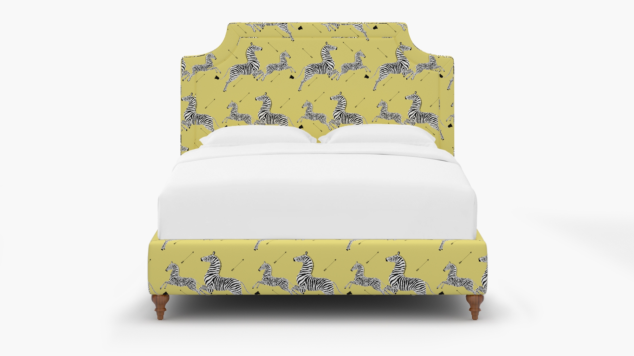 Deco Bed, Yellow Zebra, Walnut Traditional Turned Leg, Full - Image 0