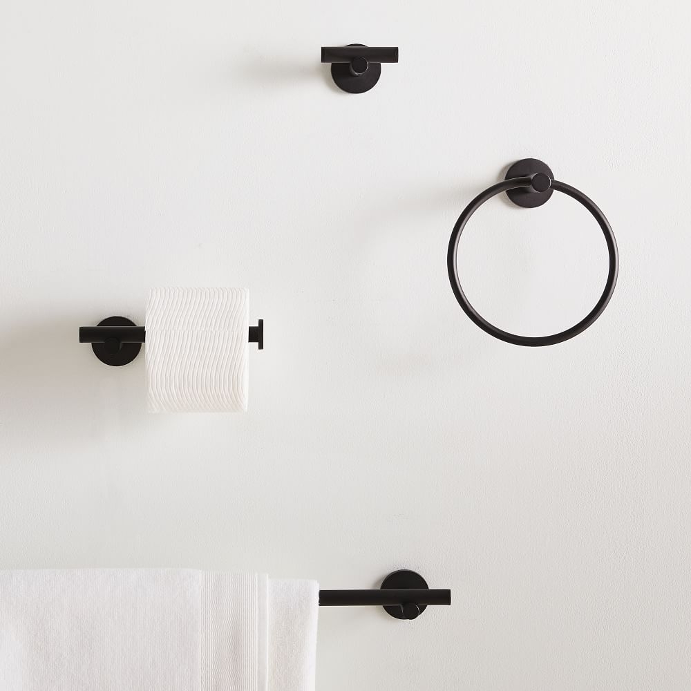 Modern Overhang Bath Hardware, Set Of 4, Matte Black, 24" Towel Bar, Hook, Towel Ring, Tissue Holder - Image 0