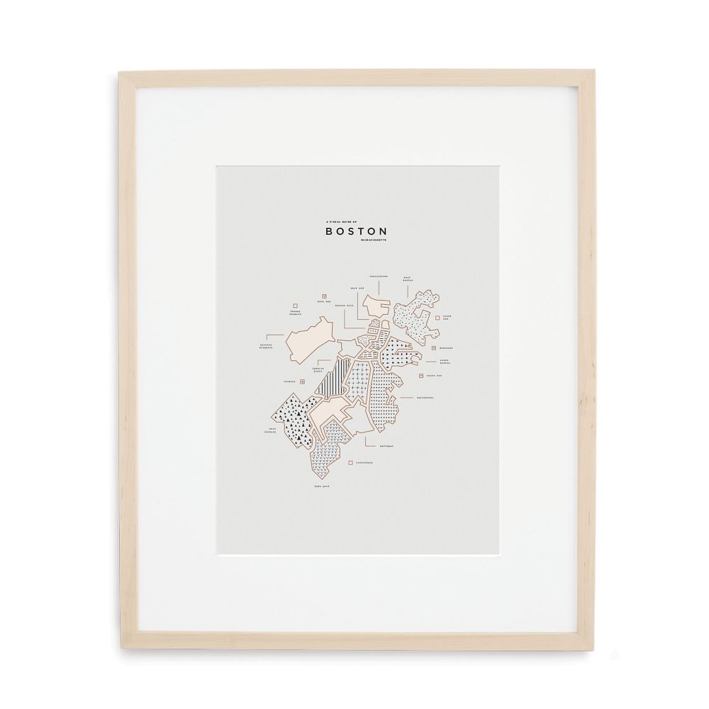 Boston Letterpressed Map Print, Natural Frame, 16"x20" - Image 0