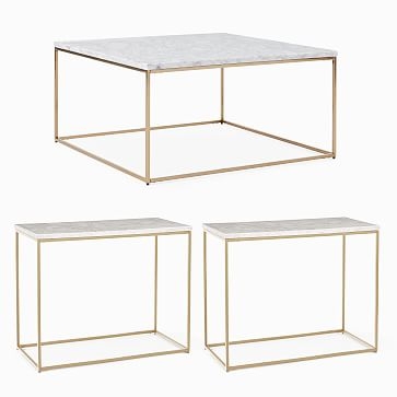 Streamline Square Coffee Table & 2 Side Tables Set, Marble, Light Bronze - Image 0