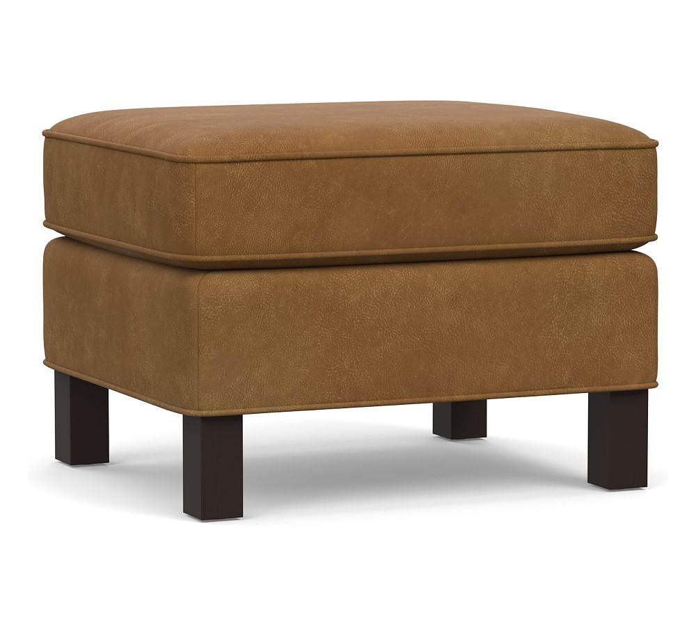 Tyler Leather Ottoman without Nailheads, Polyester Wrapped Cushions, Nubuck Camel - Image 0