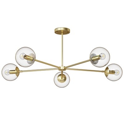 5 Light Modern Chandelier Ceiling Pendant Light, Lighting Fixture With Glass Shades For Living Room Dinning Room Foyer Bedroom Kitchen Island - Image 0