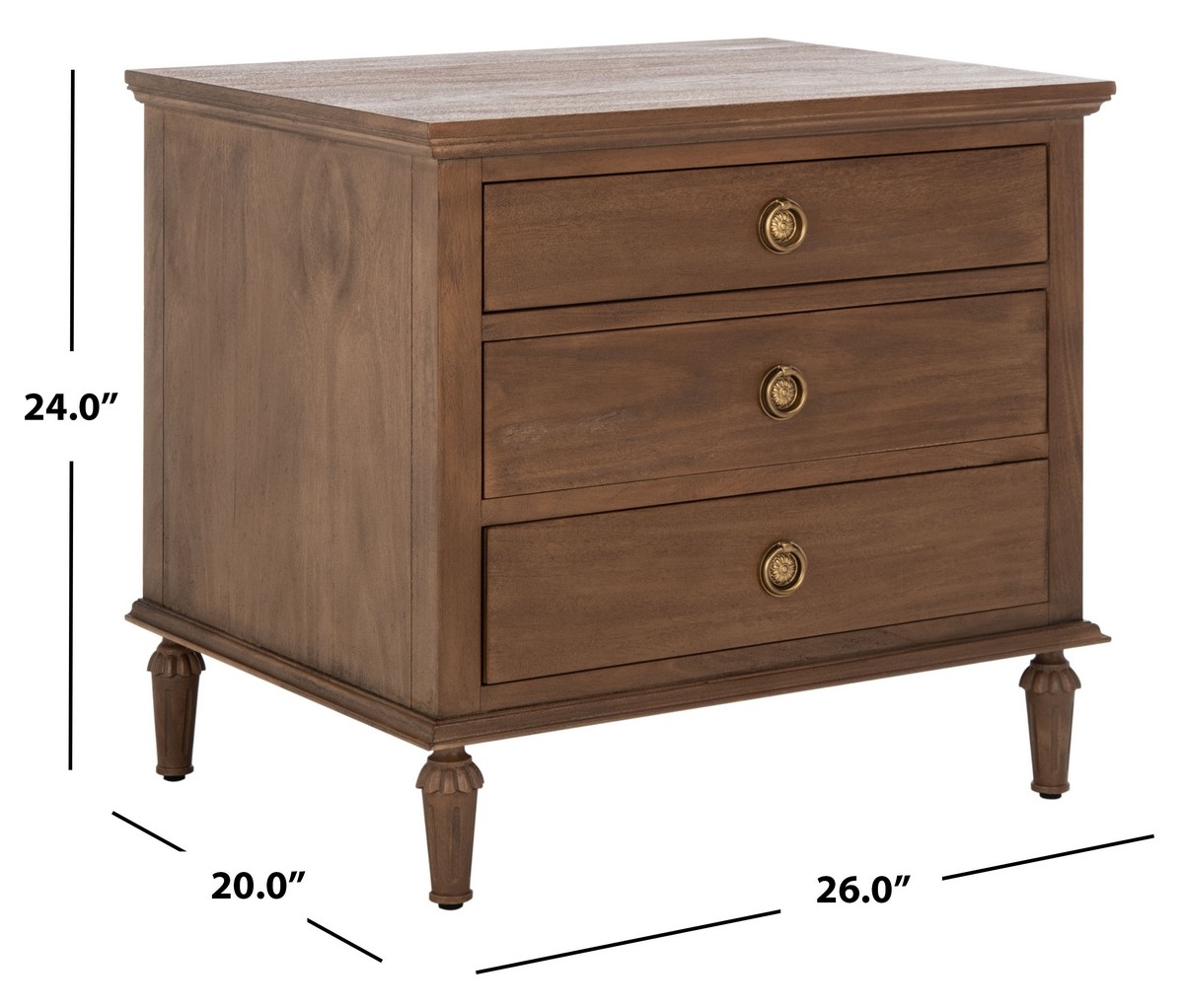 Lisabet 3 Drawer Wood Nightstand - Brown - Image 9