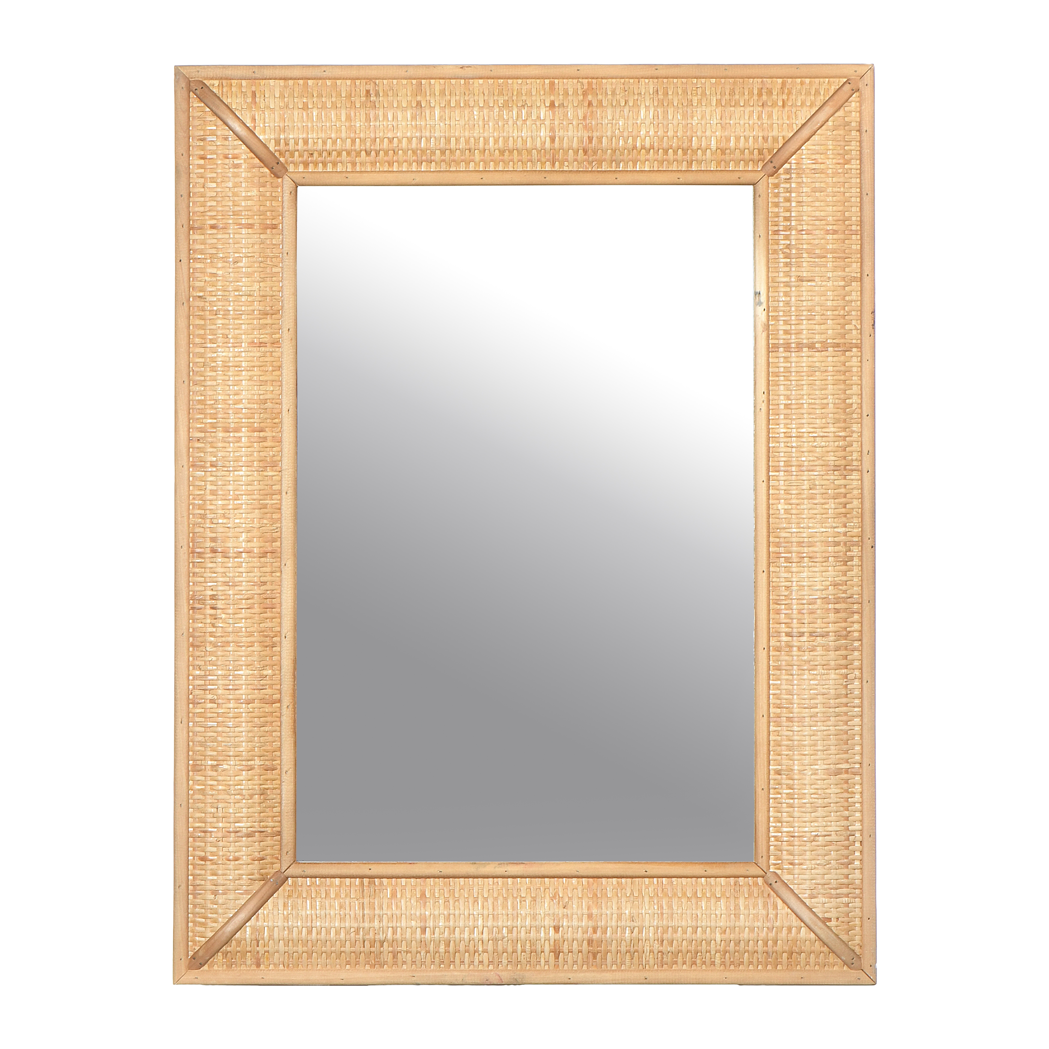 Rectangle Wood Framed Wall Mirror with Rattan Detail, Brown - Image 0