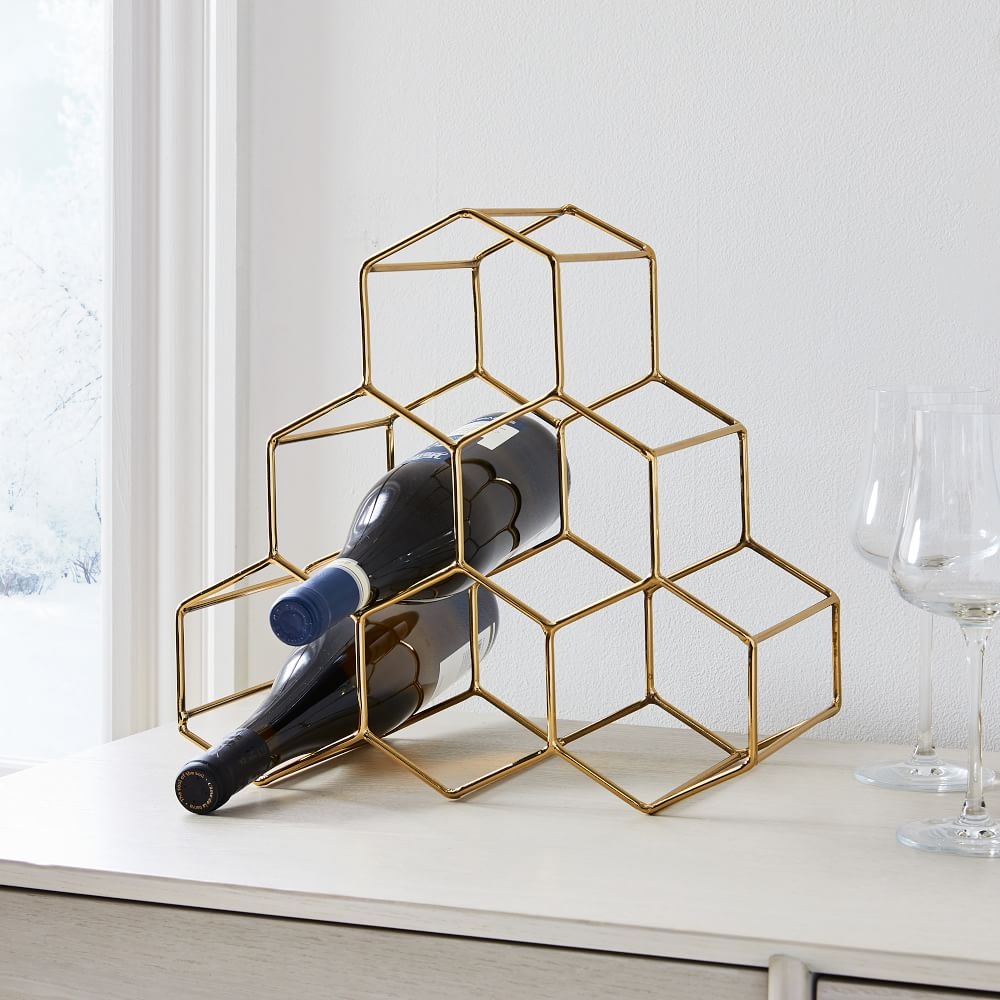 Honeycomb Wine Rack, Wine Rack, Metal, Polished Brass - Image 0