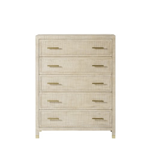 Majorca 5 Drawer Dresser, Dove, Parchment, Antique Brass - Image 0