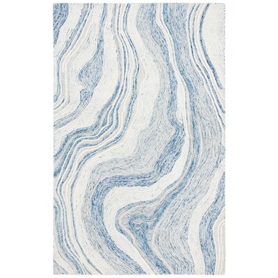 Krish Abstract Handmade Tufted Wool Blue/Ivory Area Rug - Image 0
