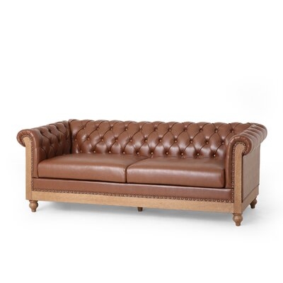78.75" Wide Faux Leather Rolled Arm Chesterfield Sofa - Image 0