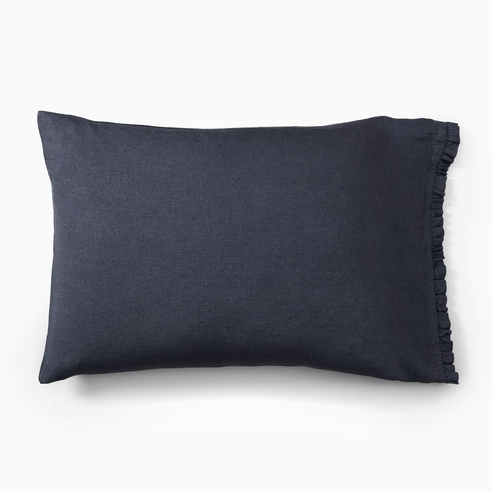 Euro Linen Ruffle Standard Pillowcase, Graphite - Image 0