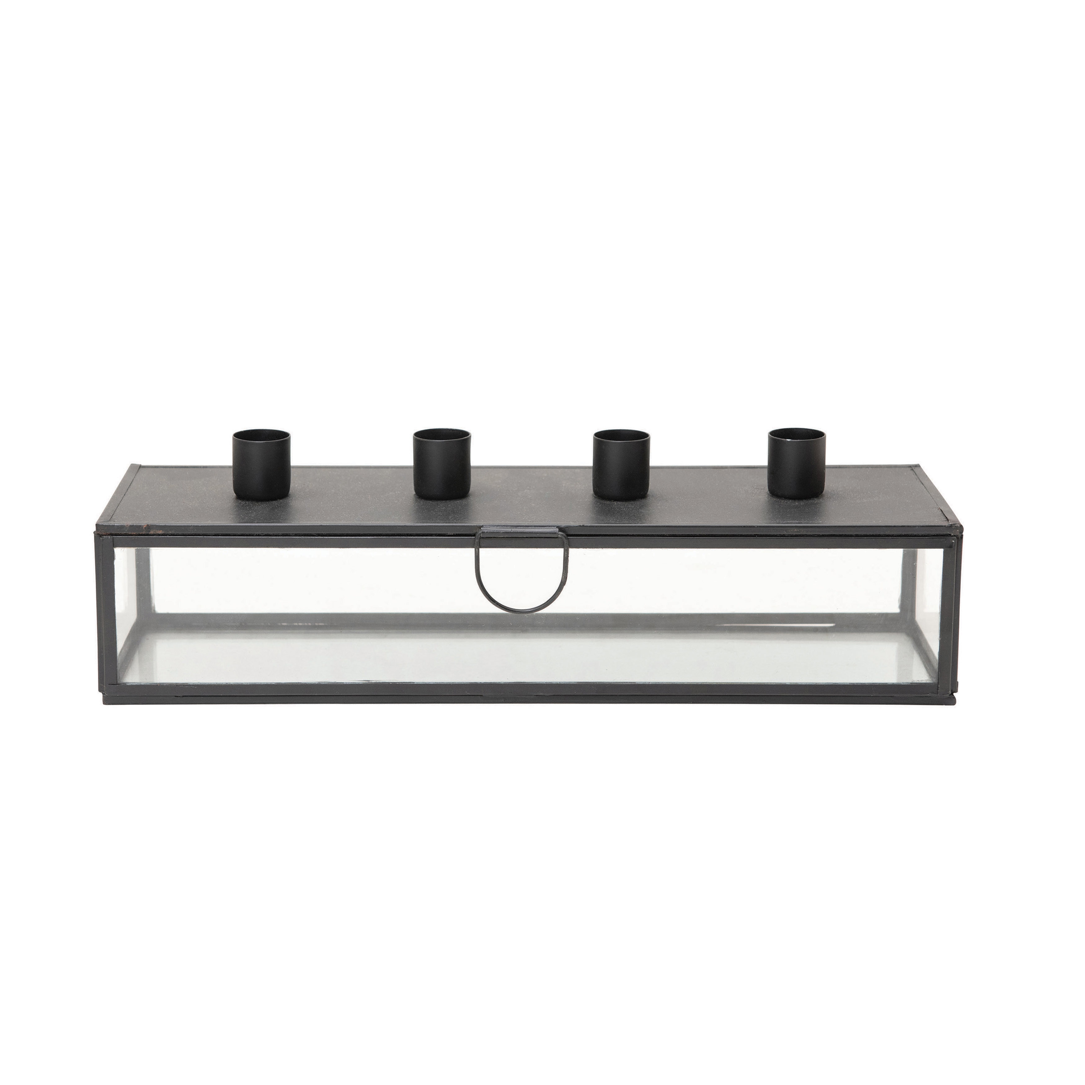 Metal & Glass Display Case with Taper Holder Lid, Black (Holds 4 Tapers) - Image 0
