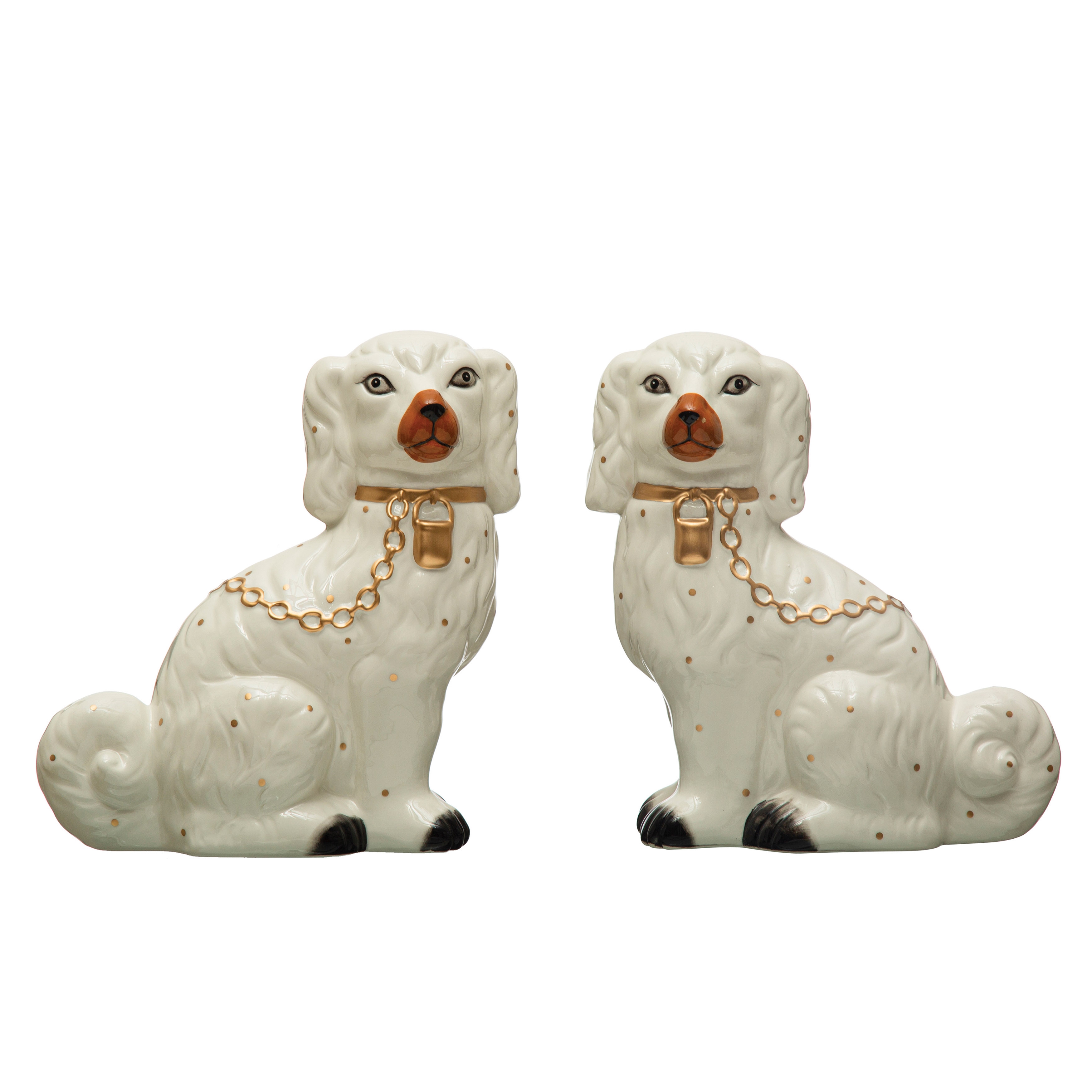 Decorative Staffordshire Dog with Collar and Leash, Set of 2, Multicolor - Image 0