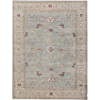 Oriental Hand-Knotted Wool Light Blue/Ivory Area Rug - Image 0