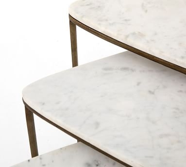 Cecilia Marble Nesting End Tables, Ivory/Brass - Image 5